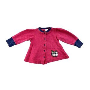Vintage McKids Jacket Infant 18M Pink Navy Snap Button Plaid Apple Patch 90s Y2K